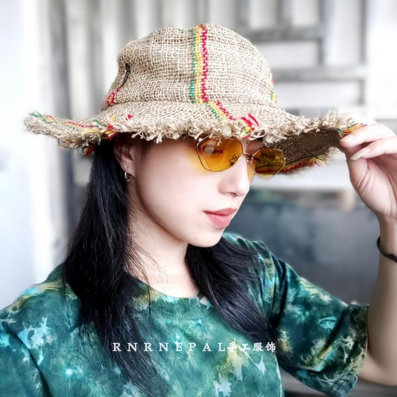 Hand-woven pure linen wide brim hat