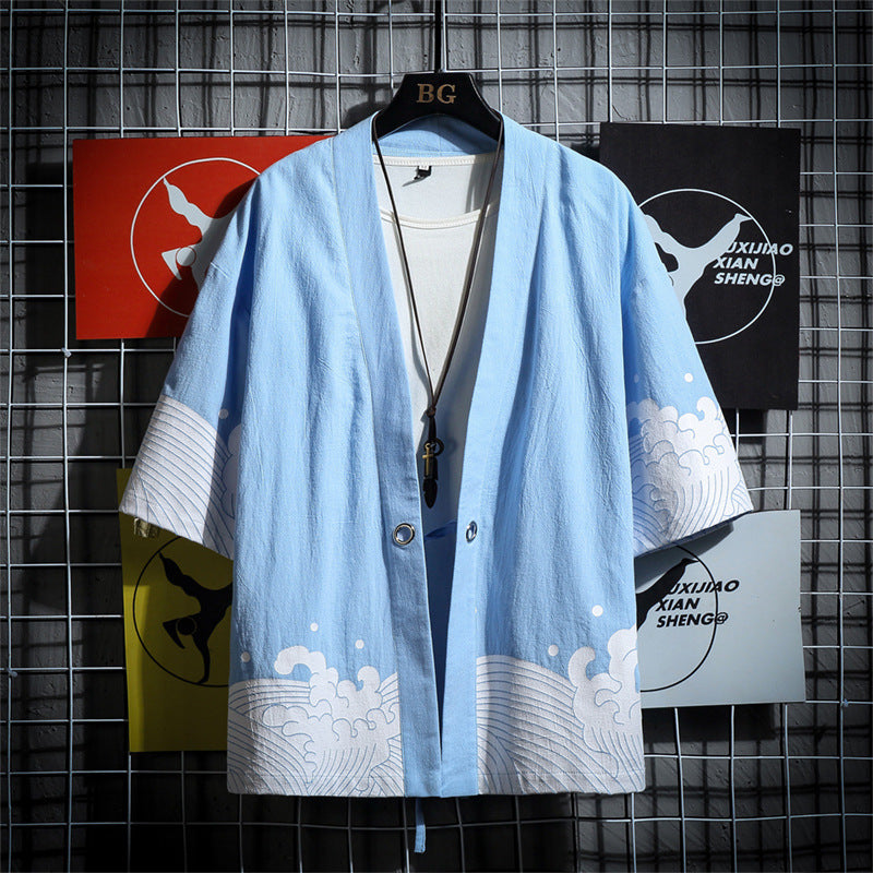 Summer New Products Casual Loose Cotton Linen Robe Hanfu Large Size Men's Japanese Hot-selling Cardigan Trend