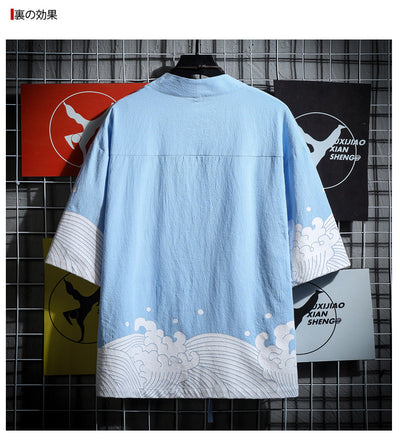 Summer New Products Casual Loose Cotton Linen Robe Hanfu Large Size Men's Japanese Hot-selling Cardigan Trend