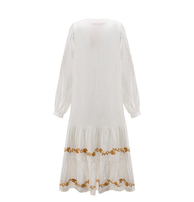 V-neck Embroidered Loose Dress Embroidered Long Skirt