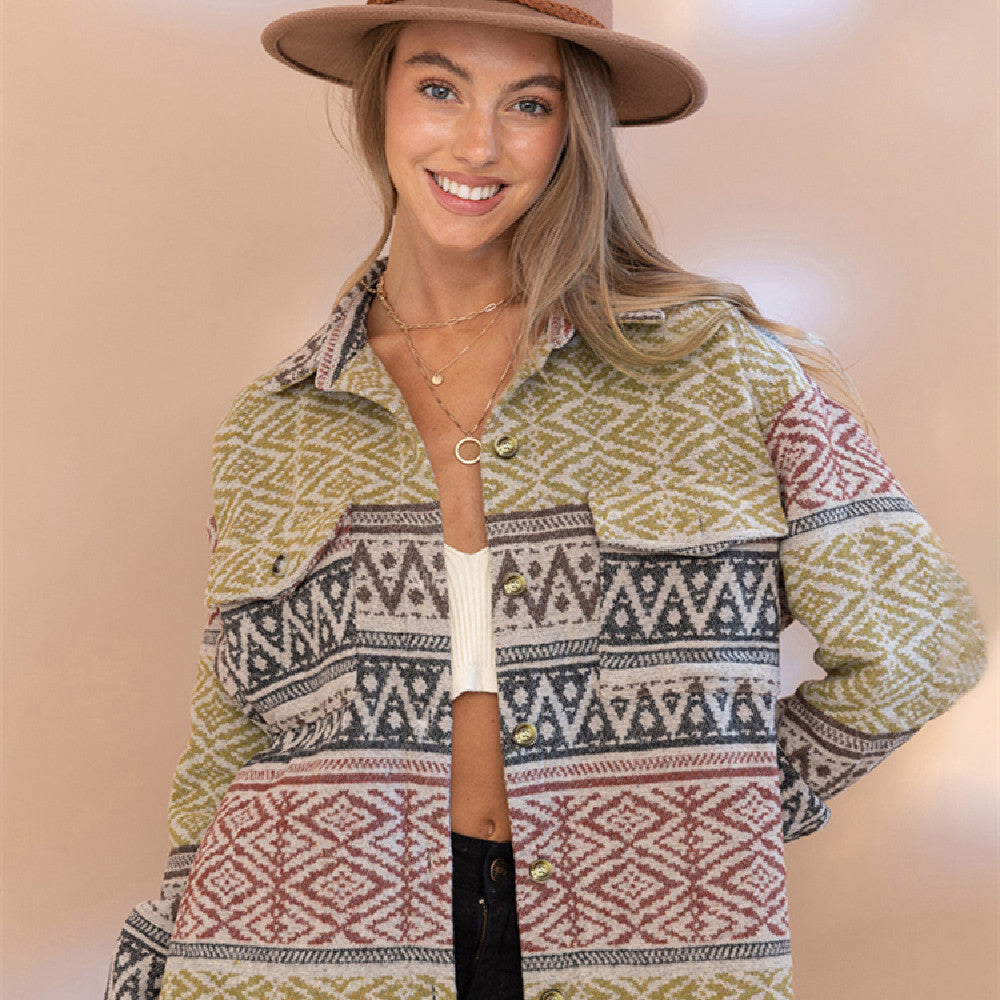 Women's Fashion Hot Selling Aztec Woolen Coat