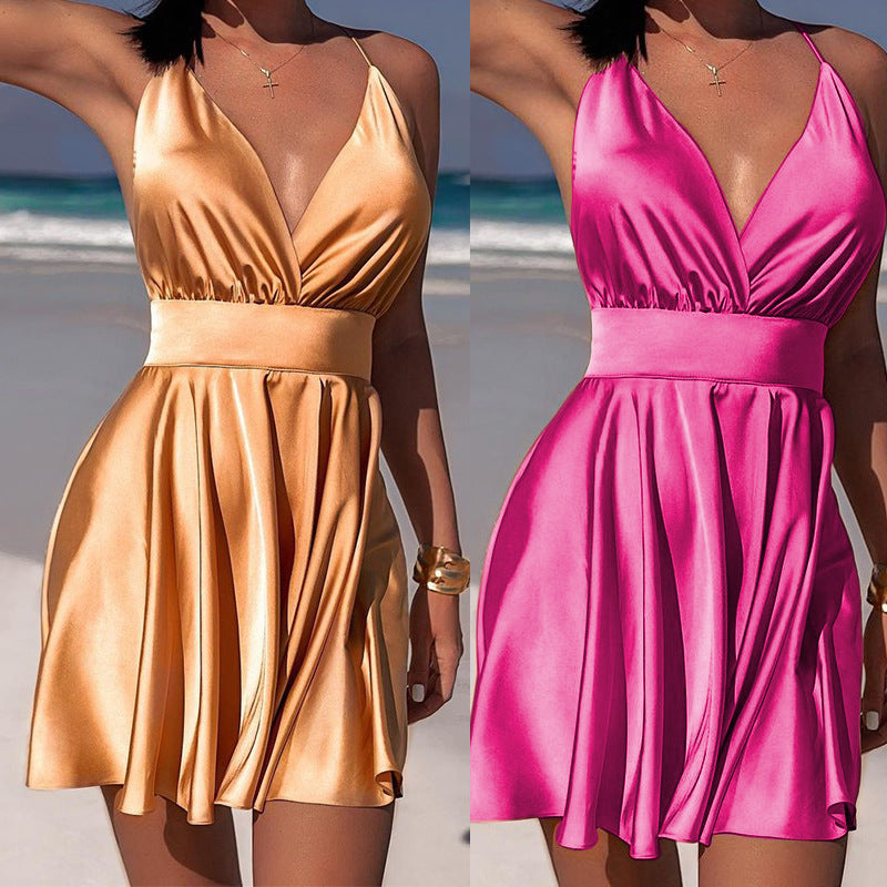 Women's High Waist Backless Tube Top Dress